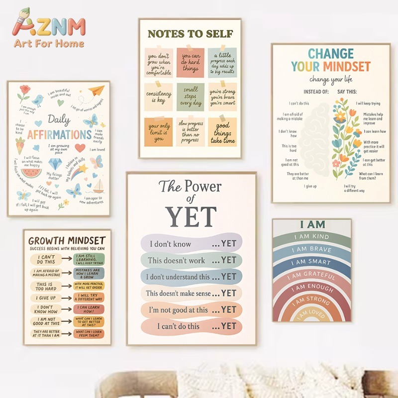 Kids Education Motivation - AZNM Zachte pastelkleurige canvasprint met groeibevorderende