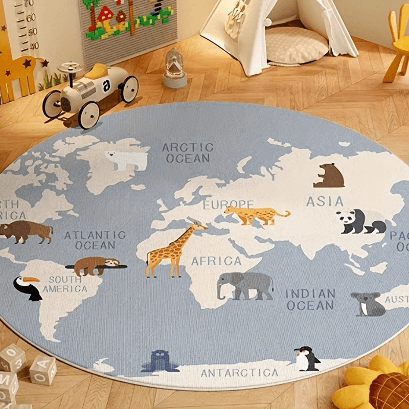 Kids Education Nursery - Kinderwereldkaartkleed Pluche Speelmat Educatieve Geografie Dierenprints